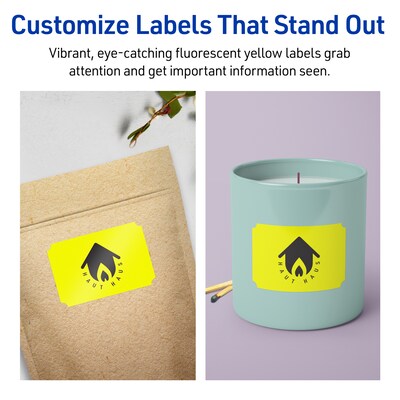 Avery Laser/Inkjet Rectangle Scalloped Multipurpose Labels, 2" x 3", Neon Yellow, 320/Pack (94267)