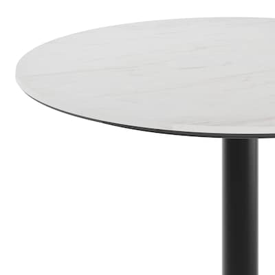 Flash Furniture Acadia 31.25" Round Wooden Dining Table with Round Base, White Faux Marble/Black Base (STRD31WMATR18B)