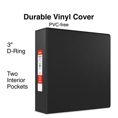 Staples® Standard 3 3 Ring Non View Binder with D-Rings, Black (26307-CC)