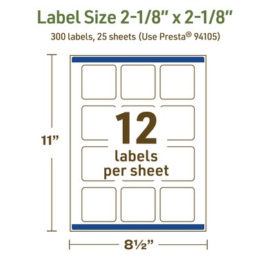 Avery Dissolvable Square Multipurpose Labels, 2-1/8" x 2-1/8", Off-white, 300/Pack (94105)