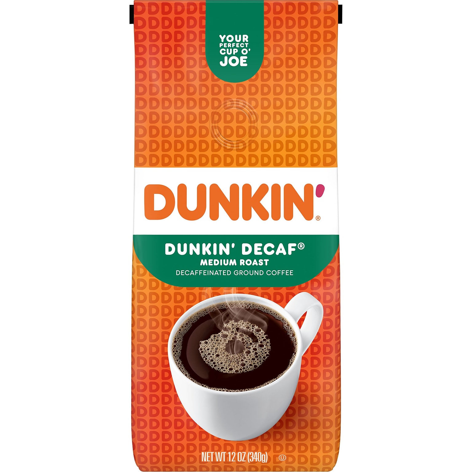 Dunkin Decaf Original Blend Ground Coffee, Medium Roast, 12 oz., Each (SMU00048)