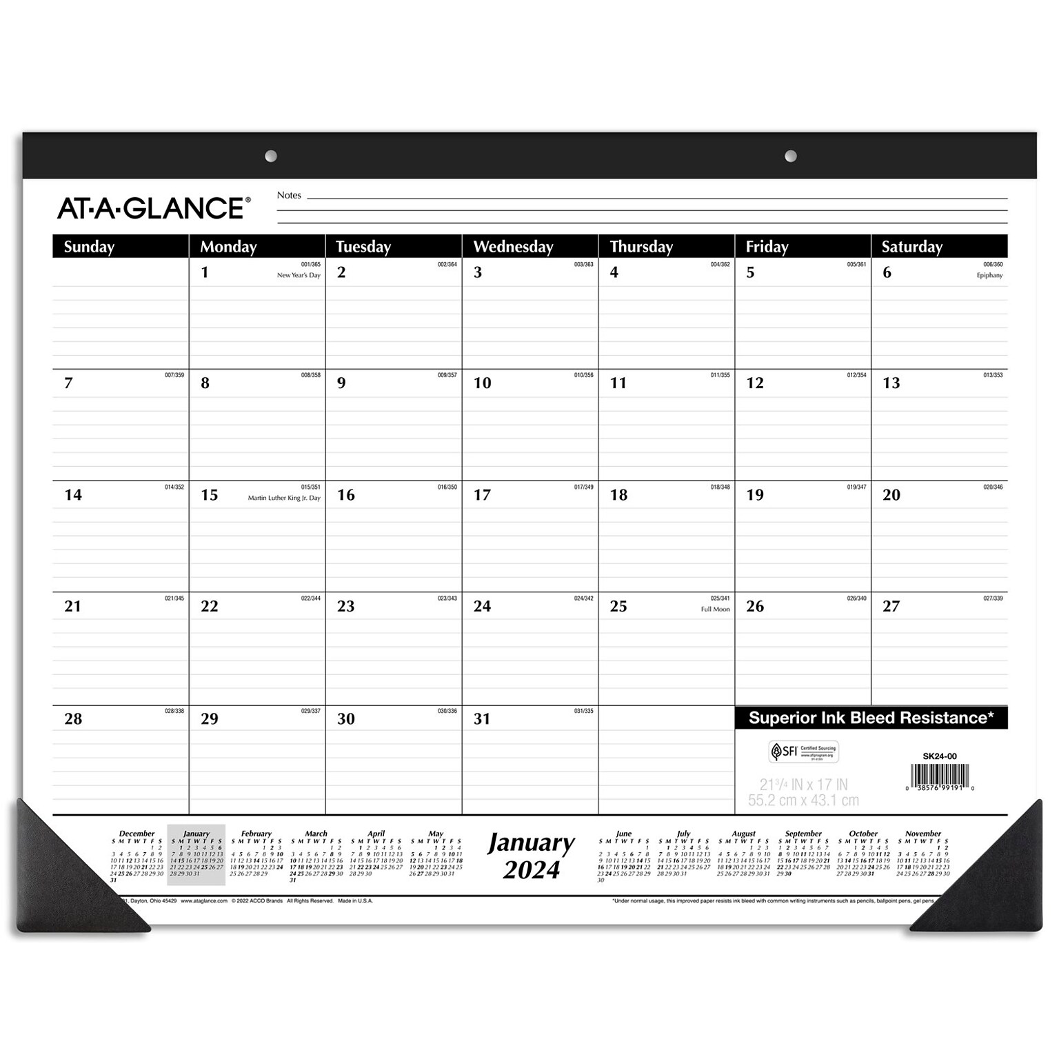 2024 AT-A-GLANCE 21.75 x 17 Monthly Desk Pad Calendar, White/Black (SK24-00-24)