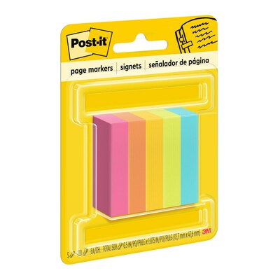 Post-it Page Markers, Assorted Colors , .5 in. x 1.875 in., 100 Sheets/Pad, 5 Pads/Pack (6705AN)