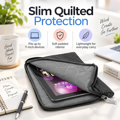 Vangoddy Padded Quilted 11" Tablet and Laptop Sleeve, Black (RDYLEA761)