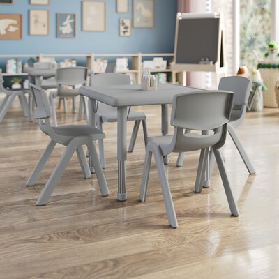 Flash Furniture Emmy Square Activity Table Set, 24 x 24, Height Adjustable, Soft Gray (YCX232SQRTBSGYE)