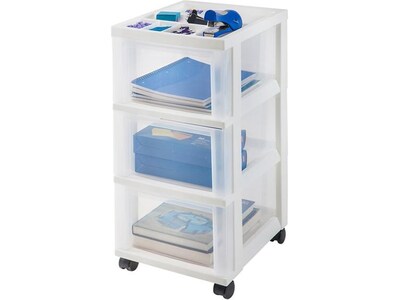 Iris 3-Drawer Storage Cart with Organizer Top, Plastic, White/Translucent White, 2/Pack (116836)