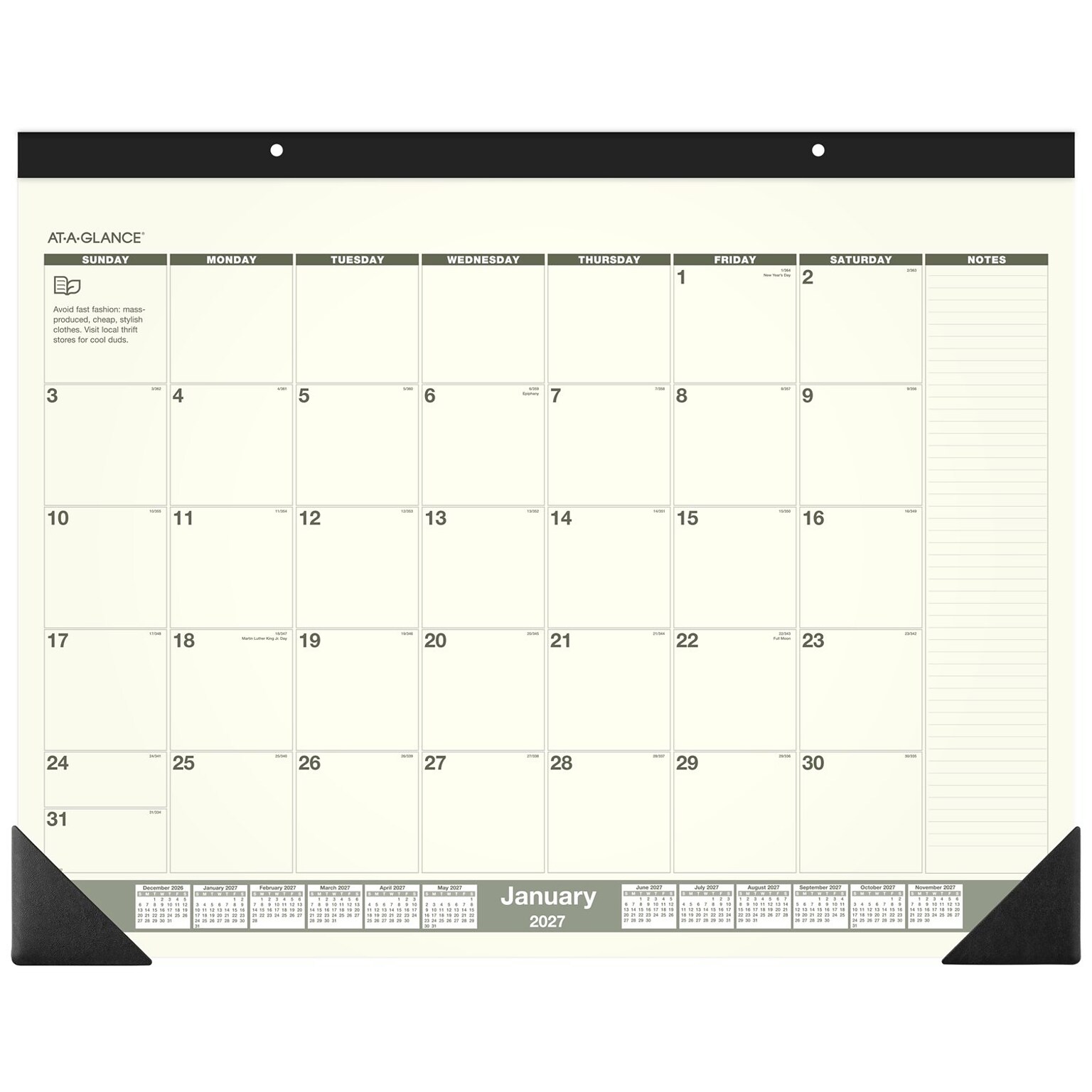 2027 AT-A-GLANCE Recycled 21.75 x 17 Monthly Desk Pad Calendar, Green/Black (SK32G-00-27)
