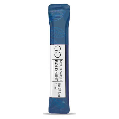 Go Mouthwash Bold Mint Mouthwash, 0.37 oz., 5/Pack, 12 Packs/Box (GMHMW05BOLD)
