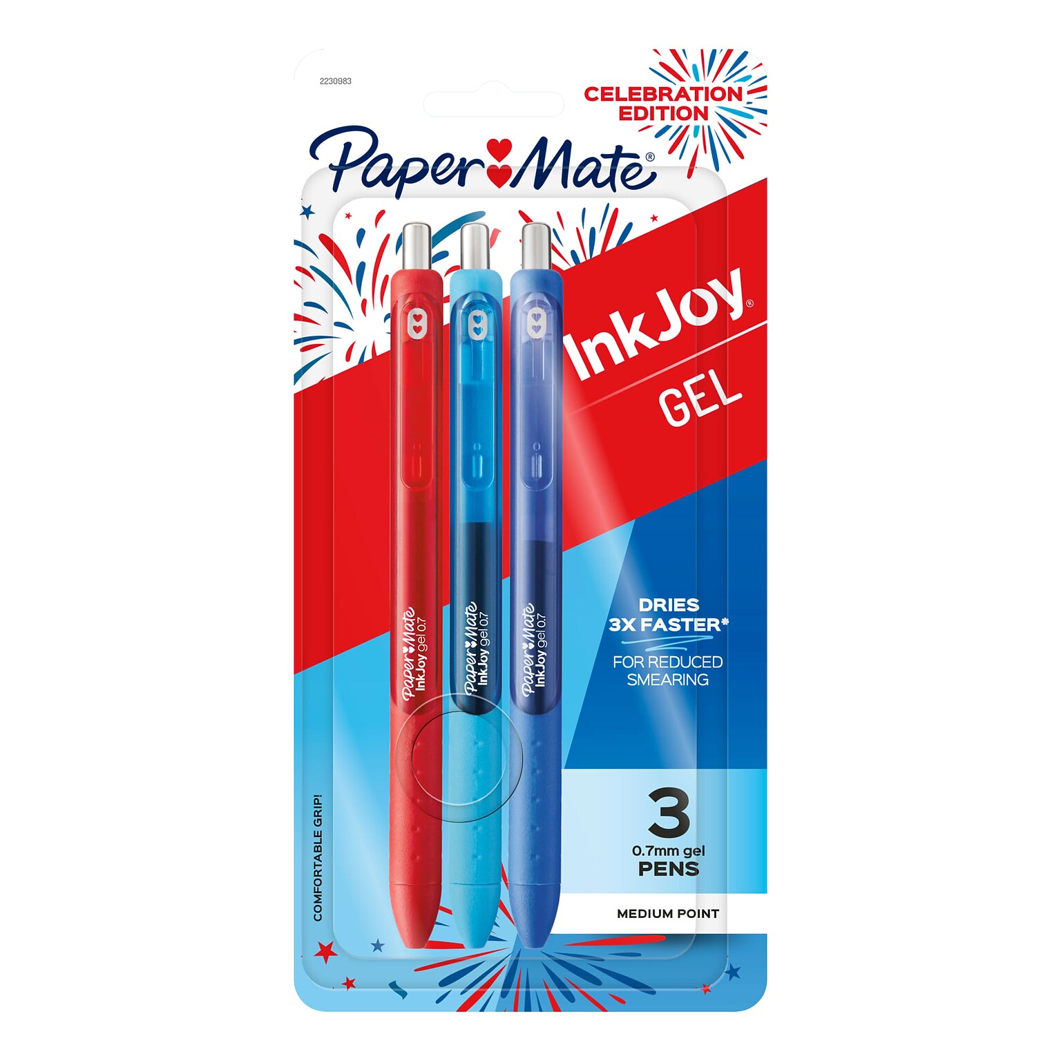 Paper Mate InkJoy Gel Pens, Medium Point, 0.7mm, Assorted Ink, 3/Pack (2230983)