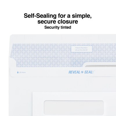 Staples® Reveal-N-Seal Security Tinted #8 Business Envelopes, 3 5/8 x 8 5/8, White, 500/Box (SPL17