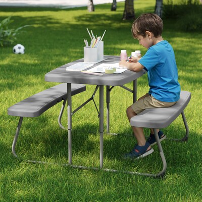 Flash Furniture Paige Rectangular Folding Kids Picnic Table and Benches, 32.625" x  37.5", Gray (RBEBB2432FD2GY)