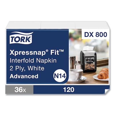 Tork Xpressnap Fit Recycled Lunch Napkin, 2-Ply, White, 120 Napkins/Pack, 36 Packs/Carton (DX800)