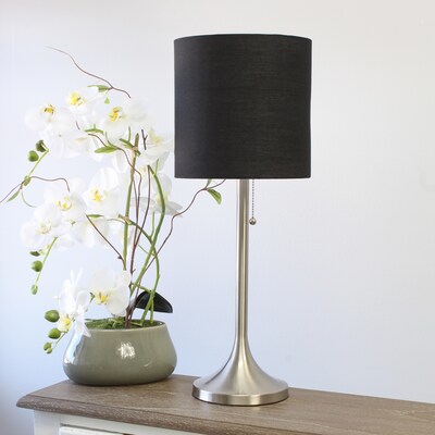 Simple Designs Brushed Nickel Tapered Table Lamp with Black Fabric Drum Shade (LT1076-BNB)