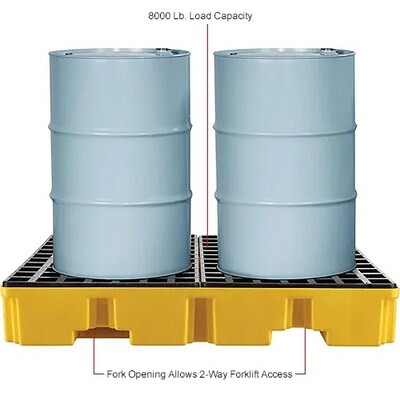Global Industrial 4 Drum Low Profile Spill Containment Pallet w/ Drain (989073)