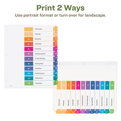 Avery Ready Index Table of Contents EcoFriendly Paper Dividers, 1-12 Tabs, Multicolor, 3 Sets/Pack (11083)