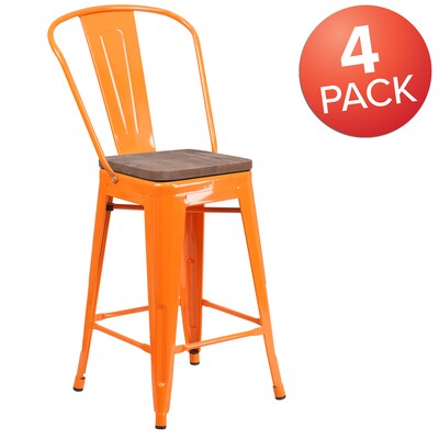 Flash Furniture Lily Contemporary Metal Vertical Back Counter Height Stool, Orange, 4-Pieces/Pack (4CH3132024GBORW)