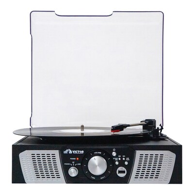Victor Lakeshore Dual-Bluetooth Belt-Drive Retro 5-in-1 Turntable System, Black (VHRP-1100-BK)
