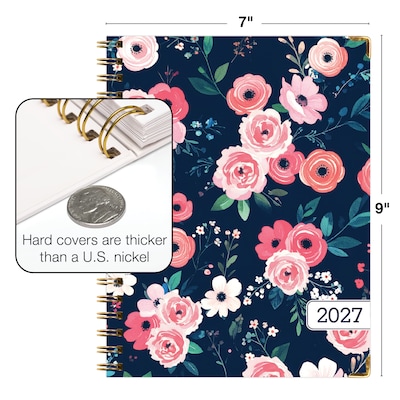 2027 Excello Brands 7.8" x 9" Weekly & Monthly Standard Planner, Paperboard Cover, Navy Floral (FSHN-CY27-79-84)