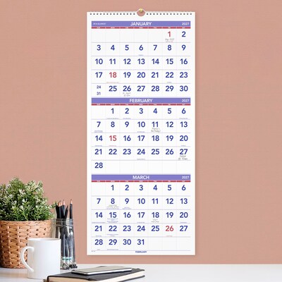 2027 AT-A-GLANCE 12" x 27" Three-Month Wall Calendar, White/Purple (PM11-28-27)