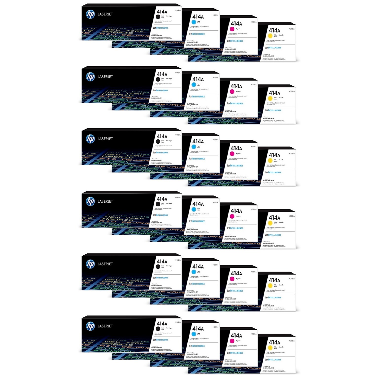 HP 414A Black/Cyan/Magenta/Yellow Standard Yield Toner Cartridge Set, 6/Pack (HP414A6SETS-STP)
