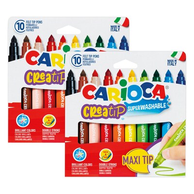 CARIOCA Creatip Washable Kids Markers, Maxi Tip, Assorted Colors, 10/Pack, 2/Bundle (CRA44000-2)