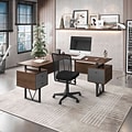 Techni Mobili 59 L-Shaped Desk with Drawers and File Cabinet, Walnut/Black (RTA-4809DL-WAL)