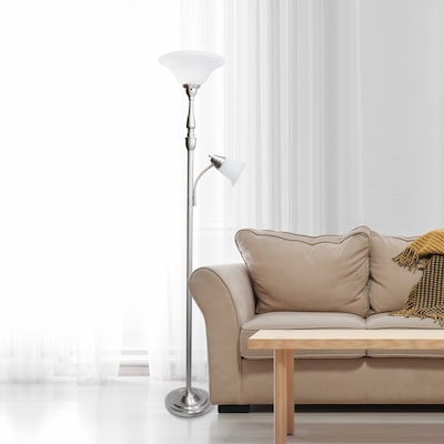 Lalia Home Torchiere Floor Lamp with Reading Light and Marble Glass Shades, Brushed Nickel (LHF-3003-BN)