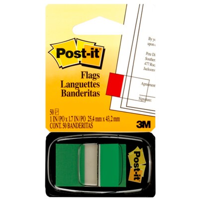 Post-it® Flags, 1 x 1.7, Green, 1200 Flags (680-3-24)