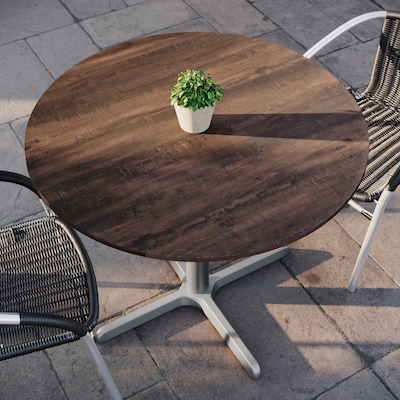 Flash Furniture Acadia 36" Round Wooden Dining Table with X-Base, Dark Brown/Silver Base (STRD36WBRT3030S)