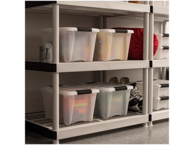 Iris Stack & Pull 19 Qt. Latch Lid Storage Bin, Translucent White/Black, 5/Pack (580027)