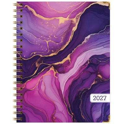 2027 Excello Brands 9" x 11" Weekly & Monthly Standard Planner, Paperboard Cover, Pink Purple Marble (FSHN-CY27-8511-22)