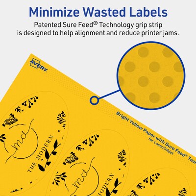 Avery Oval Laser/Inkjet Multipurpose Labels, 4.25" x 2.5", Bright Yellow (120/Pack)
