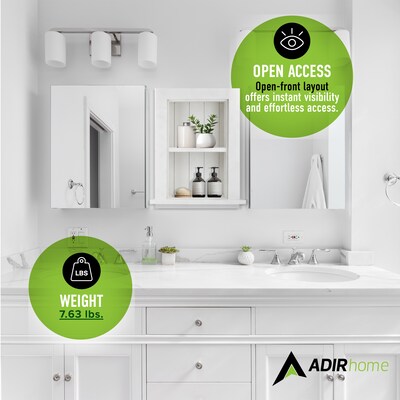 AdirHome 2-Shelf Recessed Wall Mount Shelf, 18" x 14" x 4.8", White (515-01-WHI)