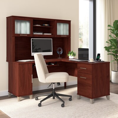 Bush Home Somerset 60 W L Shaped Computer Desk with Hutch, Hansen Cherry (SET002HC)