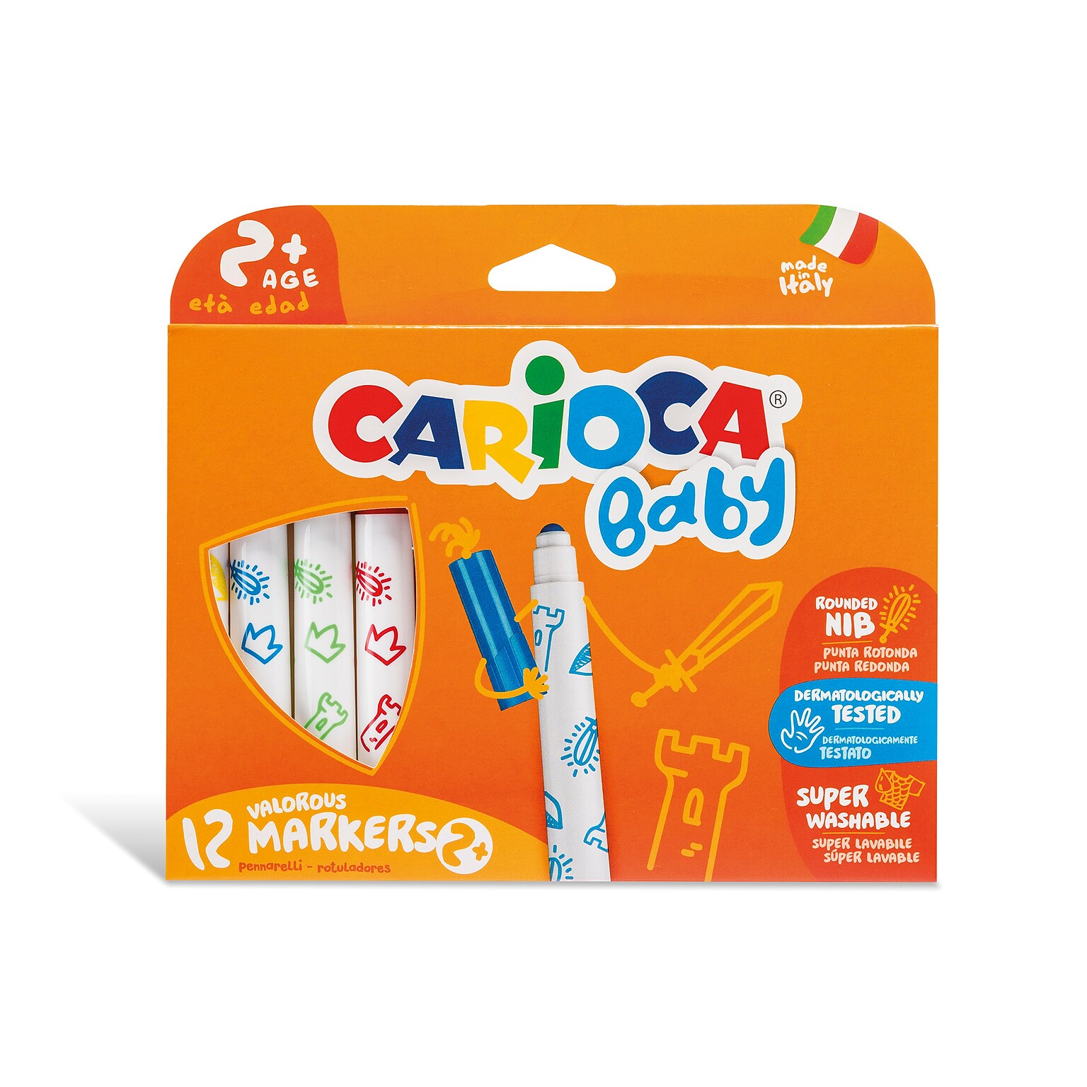 CARIOCA Baby Washable Kids Markers, Rounded Nib, Assorted Colors, 12/Set (CRA42814)