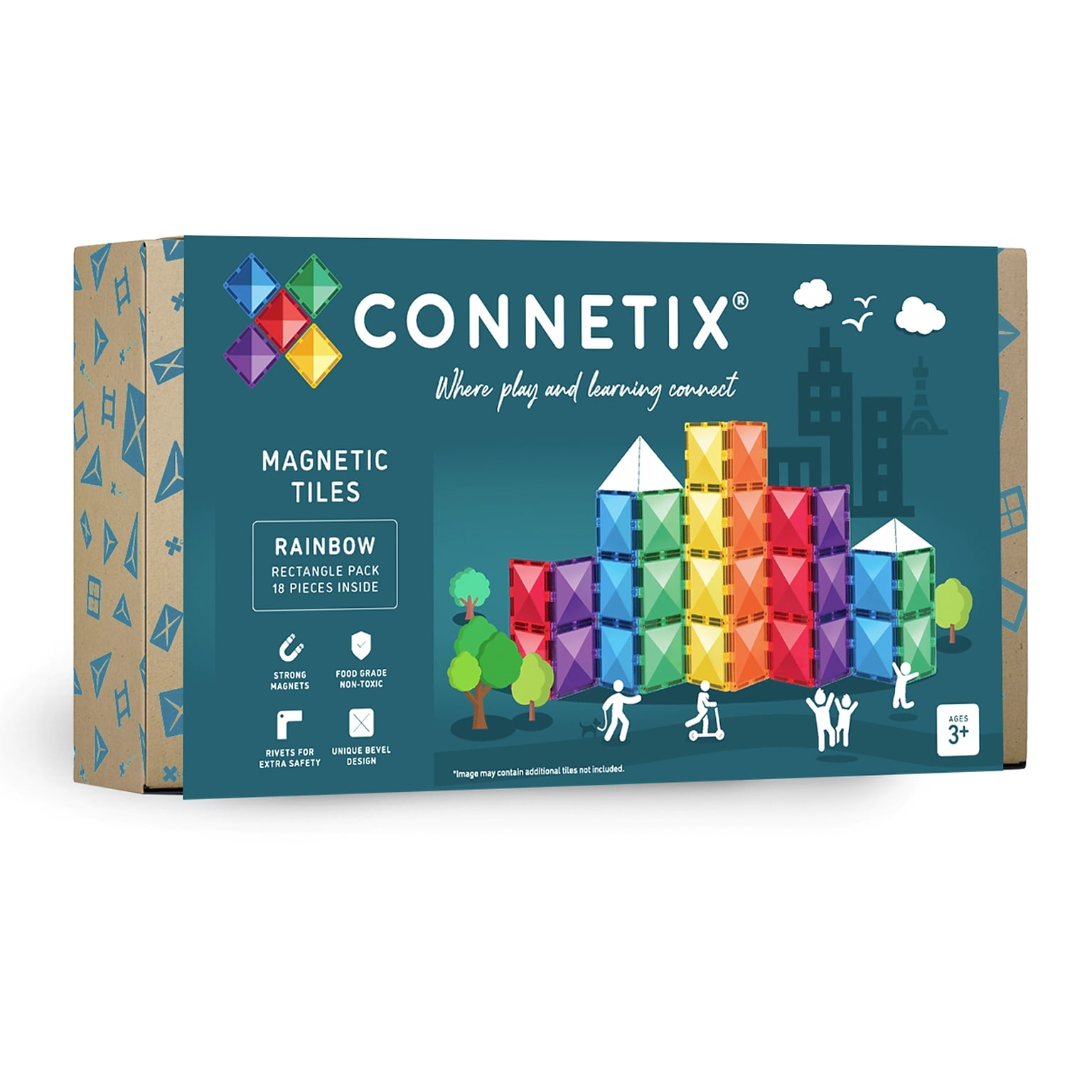 Connetix Magnetic Tiles Rainbow Rectangle Pack, 18 Pieces (CNTR00018RE)