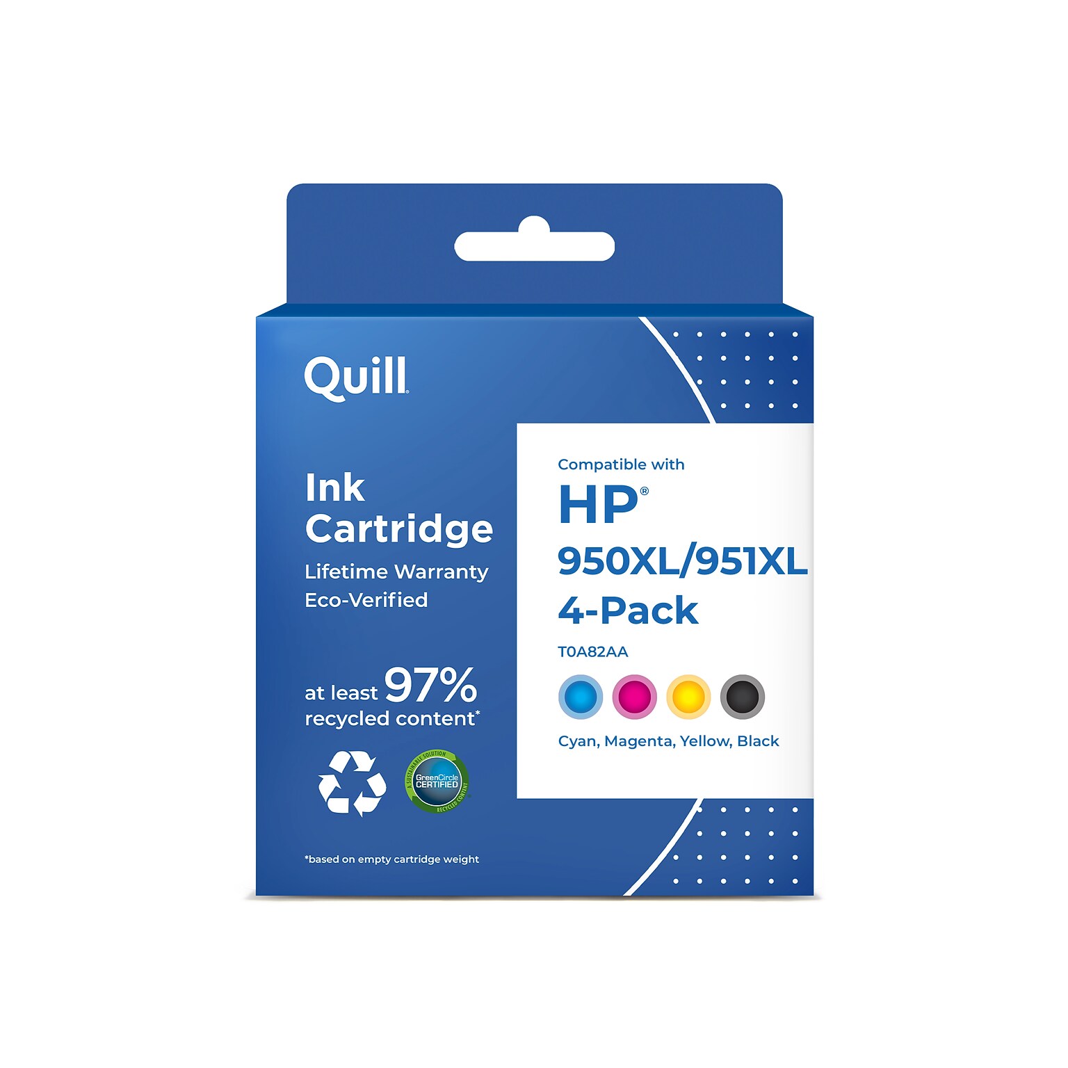Quill 950XL/951XL Remanufactured Black Cyan Magenta Yellow High Yield Ink Cartridges Replacement for HP T0A82AA, 4/PK (118160)