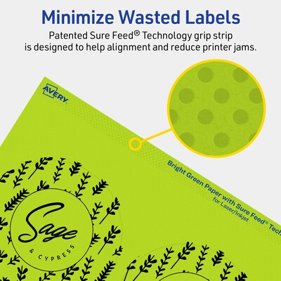 Avery Laser/Inkjet Multipurpose Circle Labels, 3.5" Dia., Bright Green, 160/Pack (94514)