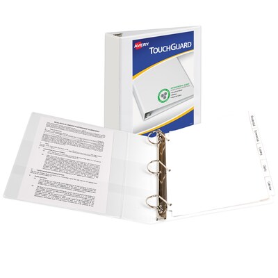 Avery TouchGuard Protection Heavy Duty 2" 3-Ring View Binders, Slant Ring, White (17143)