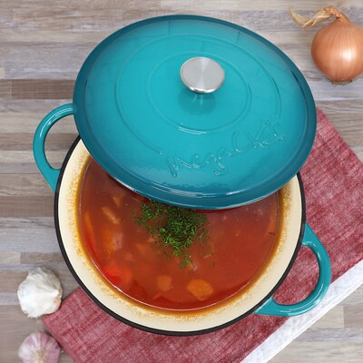 MegaChef Cast Iron 6.35 Qt. Dutch Oven, Light Blue (935122261M)