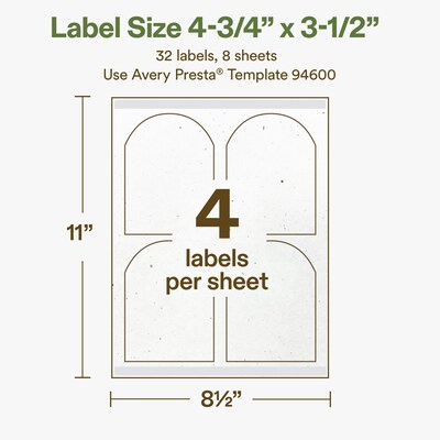 Avery Hemp Arched Laser/Inkjet Multipurpose Labels, 4-3/4" x 3-1/2", Off-White (32/Pack)