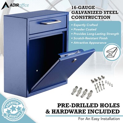 AdirOffice Steel Indoor/Outdoor Interoffice Drop Box Mailbox, Medium, Blue (631-05-BLU-PKG)