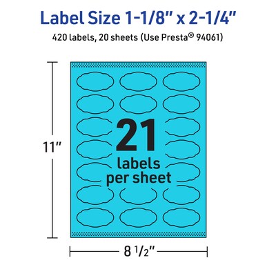 Avery Scalloped Decorative Edge Multipurpose Labels, 1-1/8" x 2-1/4", Bright Blue, 420/Pack (94061)