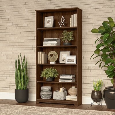 Bush Furniture Cabot 66"H 5-Shelf Bookcase with Adjustable Shelves, Modern Walnut (WC31066)