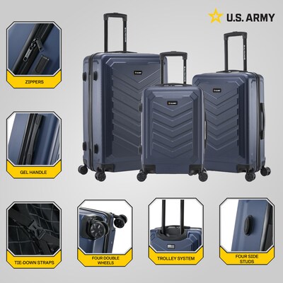 US Army FOX 3-Piece Hardside Spinner Carry-On Luggage Set, TSA Checkpoint Friendly, Navy Blue (USLFOXSML-BLU)