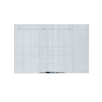 U Brands Floating Glass Dry Erase Calendar Board, Frameless, 35 x 23, White Frosted Surface (2775U00-01)
