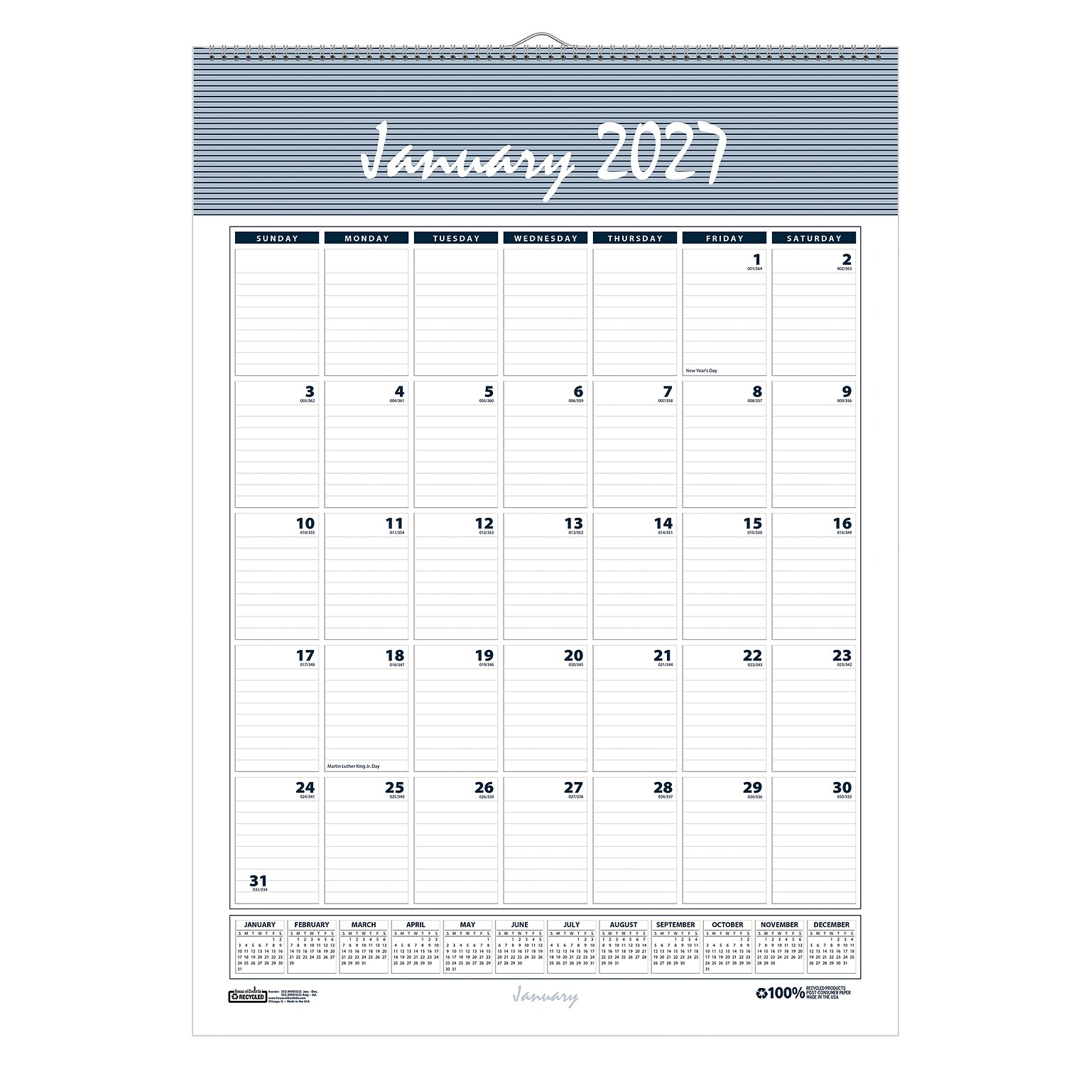 2027 House of Doolittle Bar Harbor 12 x 17 Monthly Wall Calendar, Blue/Gray (332-27)
