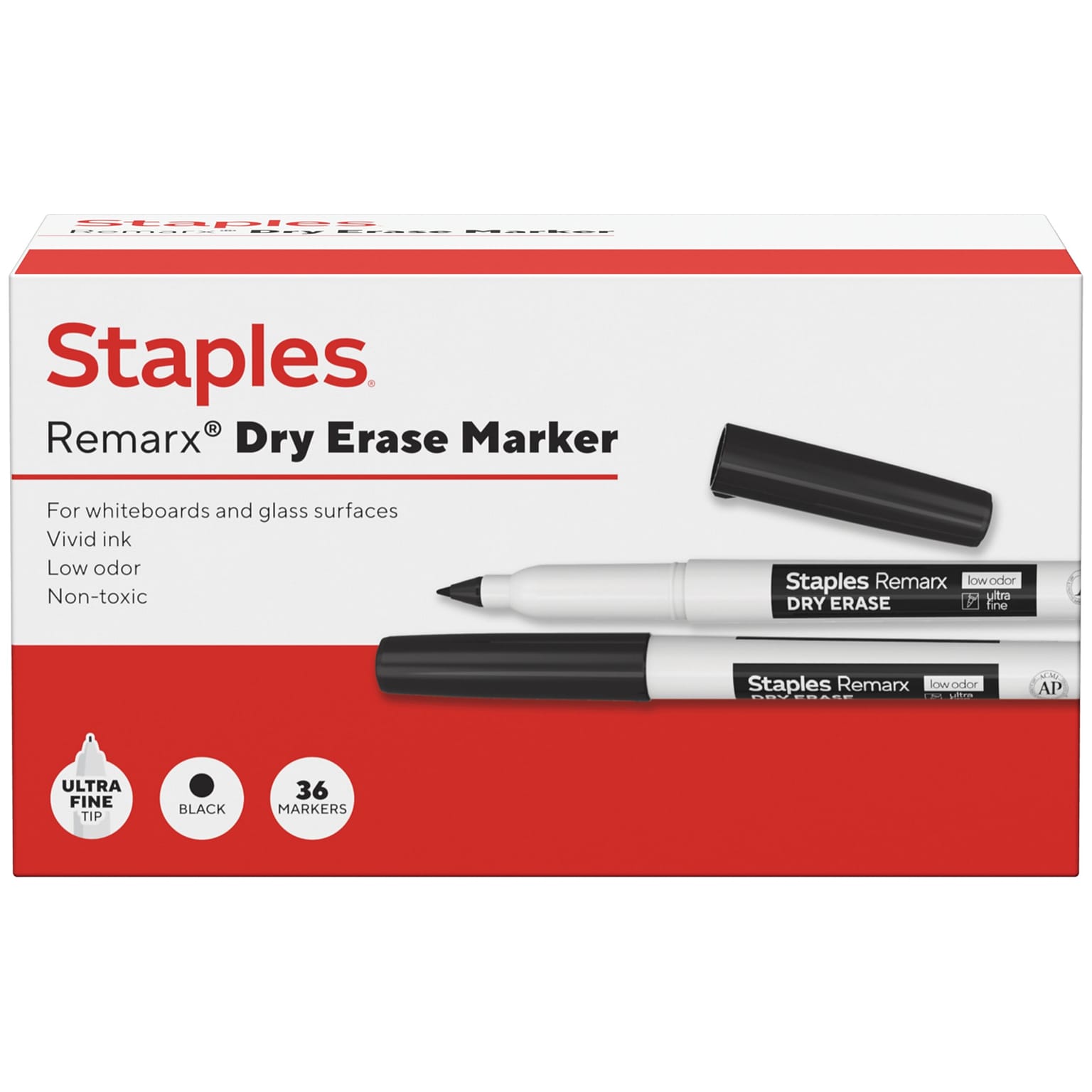 Staples Remarx Dry Erase Marker, Ultra Fine Tip, Black, 36/Pack (ST62956)