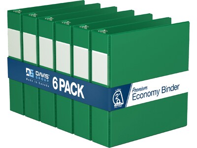 Davis Group Premium Economy 2 3-Ring Non-View Binders, D-Ring, Green, 6/Pack (2304-04-06)