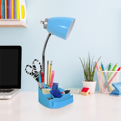 Creekwood Home Sleek Essentials 18.5" Flexible Coordinating Desk Lamp with USB Port and Storage, Blue (CWD-1004-BL)